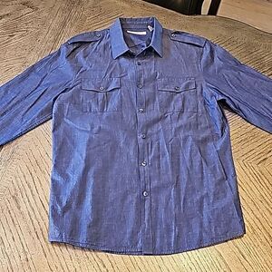 Mens denim blue button down shirt size L Kenneth Cole
